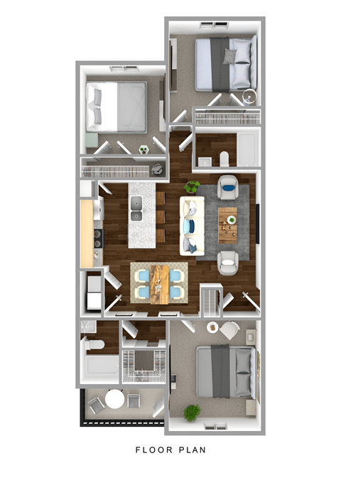 Floor plan for 3 beds, 2 baths, 1153 sqft